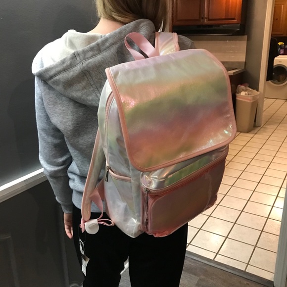 Iridescent Pink Rainbow Full size back pack NWT - Picture 6 of 7